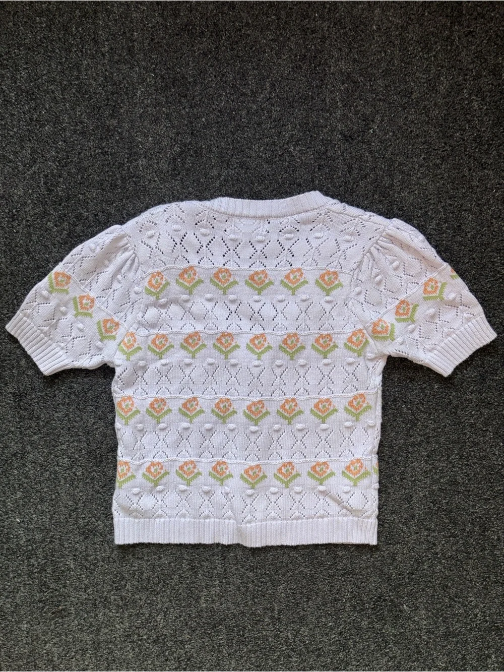 Heartloom Floral Short Sleeve Crochet Knit Sweater Sz M Cottagecore 100% Cotton